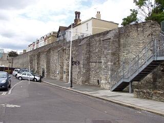 West town wall by Castle Vault, Watergate and Castle Hall, Western Esplanade, 21.6.09,  © I Peckham