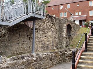 South wall of Castle Hall, Castle Garderobe and remains of south town wall, from Western Esplanade, 21.6.09,  © I Peckham